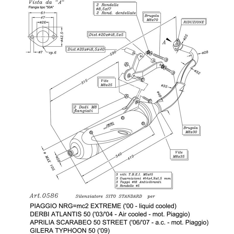 Ligne Complète SITO SCARABEO 50 STREET air cooled Piaggio engine - Homologué