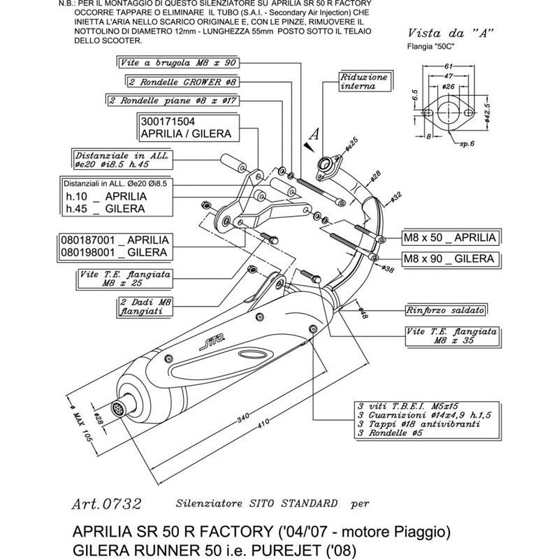 Ligne Complète SITO SR 50 R FACTORY Piaggio engine - Homologué