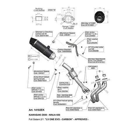 Ligne Complète  LV ONE EVO Fibre de Carbone NINJA 650 - Homologué