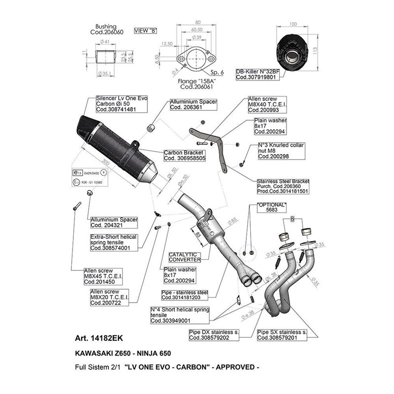 Ligne Complète  LV ONE EVO Fibre de Carbone NINJA 650 - Homologué