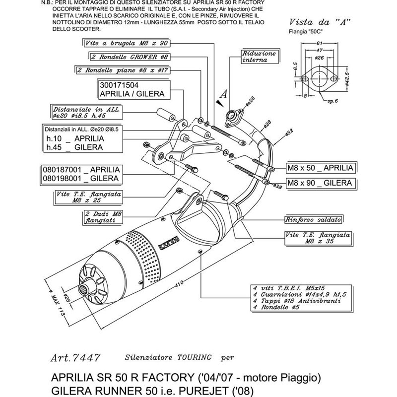 Ligne Complète  TOURING SR 50 R FACTORY Piaggio engine - Homologué