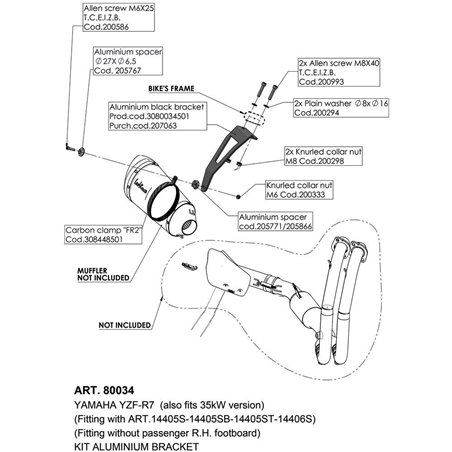 Kit de suppression du repose-pied passager - Support en aluminium peint en noir  YZF-R7