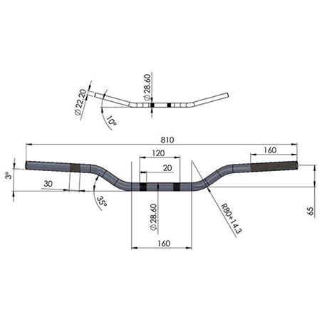 Guidon CROSS aluminium anodisé Fatbar - Ø28.6 mm - 810*65mm