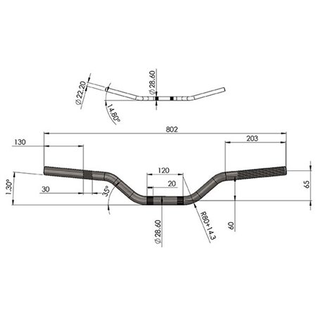 Guidon CROSS aluminium anodisé Fatbar  - Ø28.6 mm - 802*65mm
 