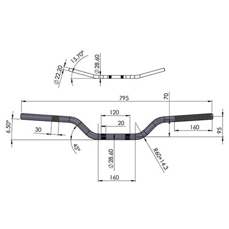 Guidon CROSS aluminium Fatbar Ø28.6 - Noir