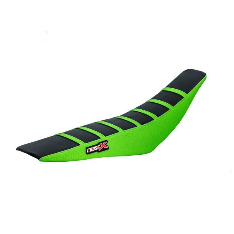 HOUSSE DE SELLE  KAWASAKI KXF 250 - 450 - TOP BLACK- SIDE GREEN-STRIPES GREEN 