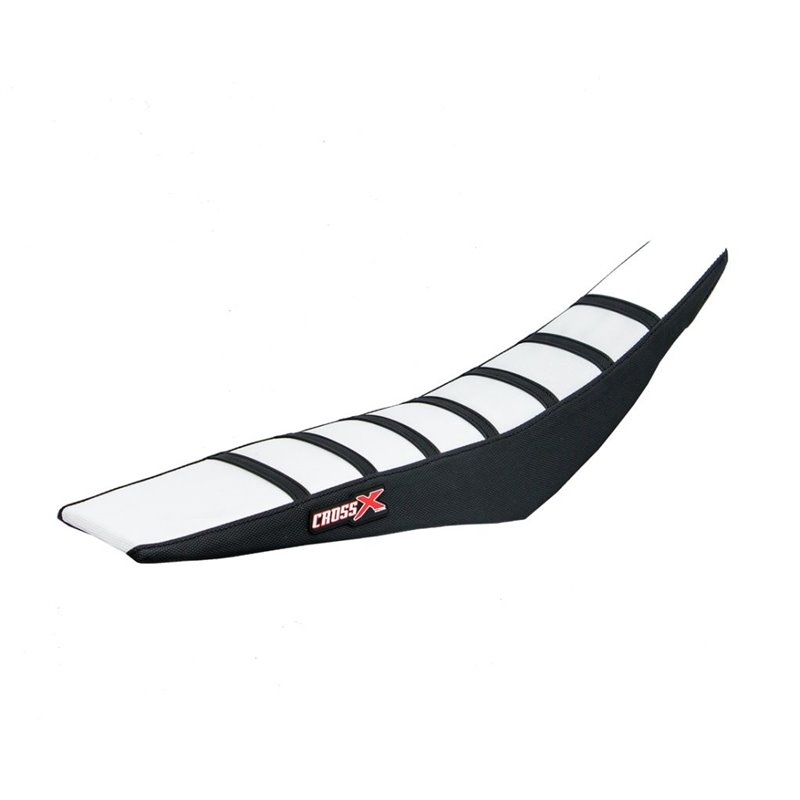 HOUSSE DE SELLE  KAWASAKI KX 125-250 - TOP WHITE- SIDE BLACK-STRIPES BLACK 