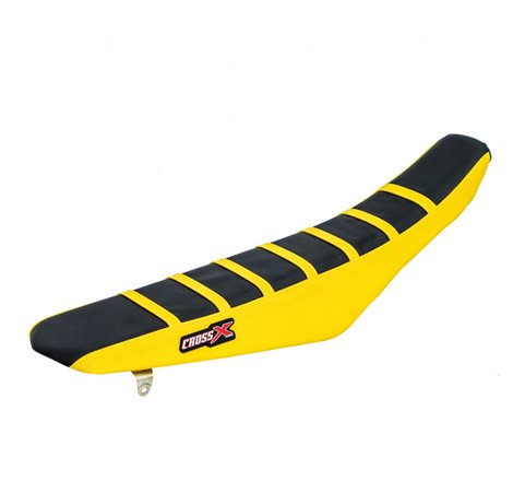 HOUSSE DE SELLE SUZUKI RM 85 TOP BLACK- SIDE YELLOW-STRIPES YELLOW 