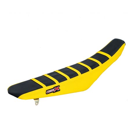 HOUSSE DE SELLE SUZUKI RM 85 TOP BLACK- SIDE YELLOW-STRIPES YELLOW 