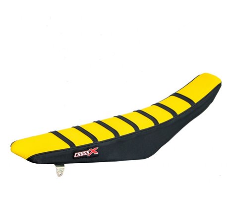 HOUSSE DE SELLE SUZUKI RM 85 TOP YELLOW- SIDE BLACK-STRIPES BLACK 