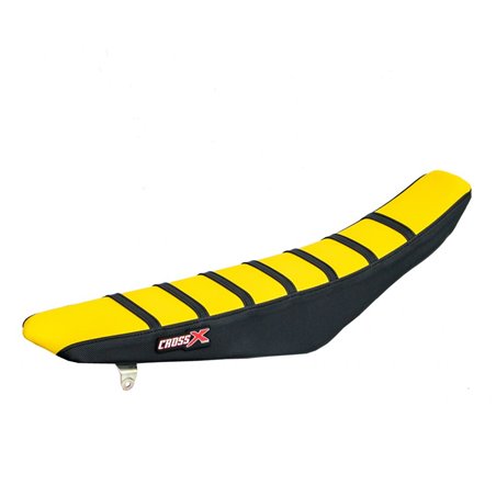 HOUSSE DE SELLE SUZUKI RM 85 TOP YELLOW- SIDE BLACK-STRIPES BLACK 