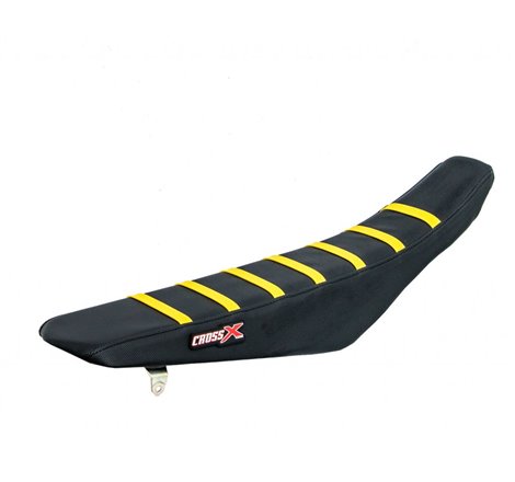 HOUSSE DE SELLE SUZUKI RM 125-250  TOP BLACK- SIDE BLACK-STRIPES YELLOW