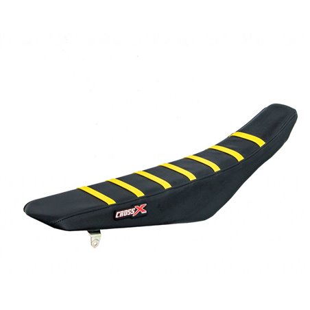 HOUSSE DE SELLE SUZUKI RM 125-250  TOP BLACK- SIDE BLACK-STRIPES YELLOW