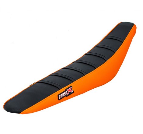 HOUSSE DE SELLE KTM SX -SXF 125-250  EXC-XC 125-525 - TOP BLACK- SIDE ORANGE-STRIPES BLACK 