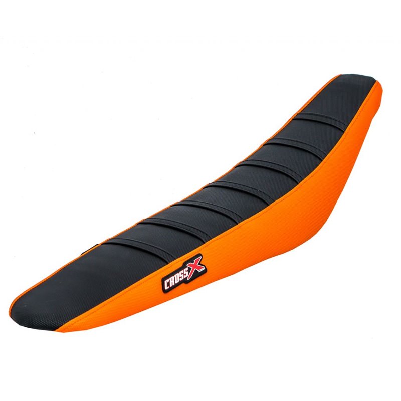 HOUSSE DE SELLE KTM SX -SXF 125-250  EXC-XC 125-525 - TOP BLACK- SIDE ORANGE-STRIPES BLACK 