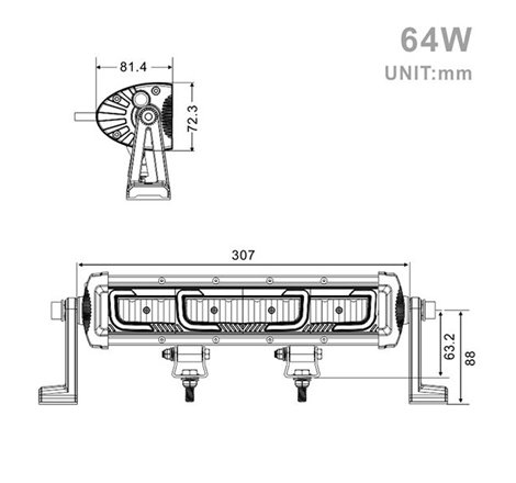 Projecteur Rectangulaire LED 64W 5250 Lum avec feux diurne