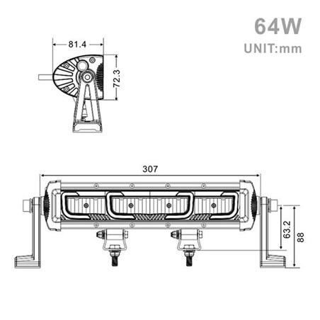 Projecteur Rectangulaire LED 64W 5250 Lum avec feux diurne