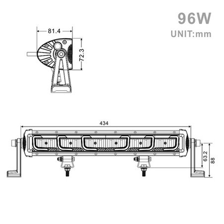Projecteur Rectangulaire LED 96W 7875 Lum avec feux diurne