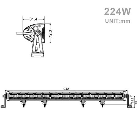 Projecteur Rectangulaire LED 224W 18375 Lum avec feux diurne