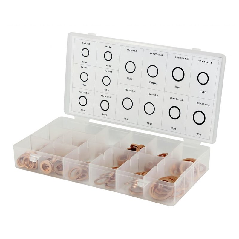 Coffret Joints de Vidange en Cuivre Assortiment de 190 pièces 14 Dimensions Diff