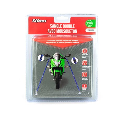 Sangles d'Arrimage Doubles BLUE FORCE (x2) avec Mousqueton + Crochet Sécurité - 