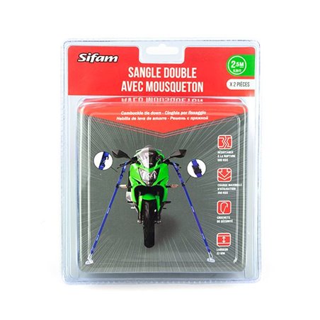 Sangles d'Arrimage Doubles BLUE FORCE (x2) avec Mousqueton + Crochet Sécurité - 