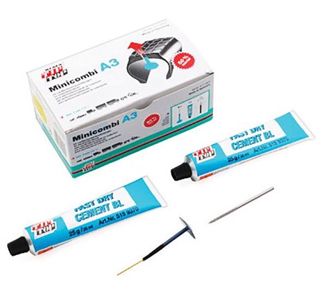 Kit Réparation Pneu Atelier - Champignon - 25 Minicombi A3 + 1 Fraise Ø3mm + 2 Tubes de Colle 25g