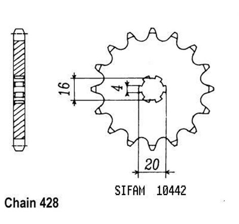 Pignon Dt 125 Mx 76-1982 - Rs 125 Dx 1976-1984 - 428 - 16 Dents - Similaire JTF416