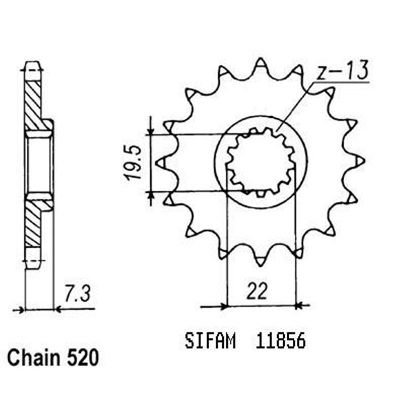 Pignon Dr 250 S 1982-1988 - 520 - 14 Dents - Similaire JTF434