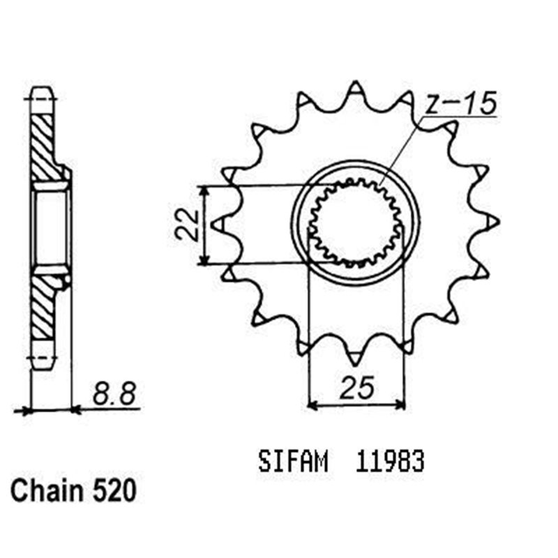 Pignon Ktm - Tous Modèles 2t 1984-2004 - 520 - 15 Dents - Similaire JTF1901