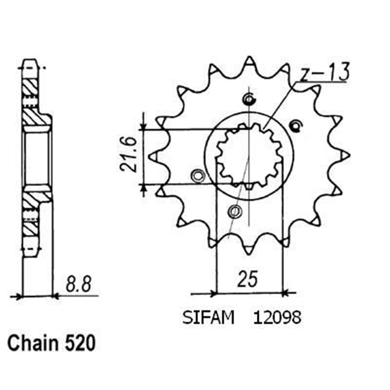 Pignon Xr 600 R 1991-2001 - 520 - 13 Dents - Similaire JTF309