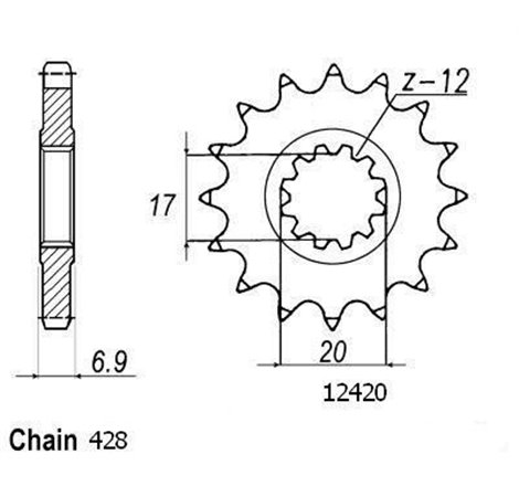 Pignon Beta 50 - 428 - 12 Dents - Similaire JTF4025