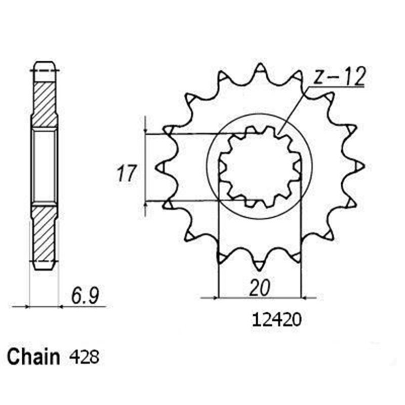 Pignon Beta 50 - 428 - 12 Dents - Similaire JTF4025