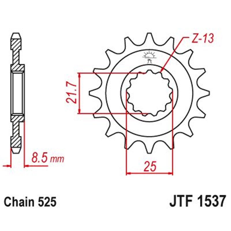 Pignon Kawasaki - 525 - 14 Dents - Similaire JTF1537