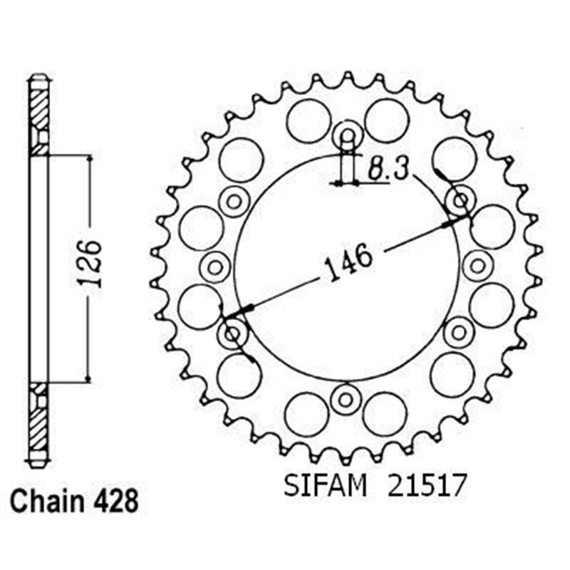 Couronne Ts 125 R 1989-1996 25049CZ50 IDEM - 428 - 50 Dents - Similaire JTR805