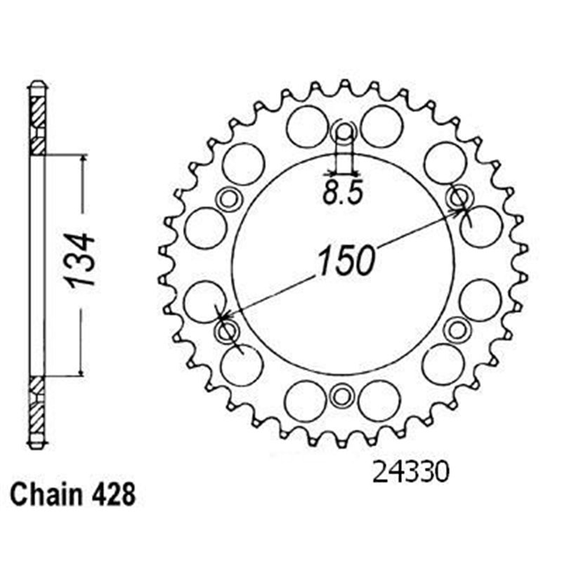 Couronne 125 Kdx 1990-1998 - 428 - 52 Dents - Similaire JTR459