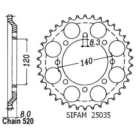 Couronne Klr 600 1984-1990 - 520 - 43 Dents - Similaire JTR477