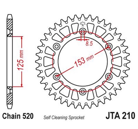 Couronne Alu Honda X Wing Ergal - Anti Boue Noire/Rouge - 520 - 48 Dents - Similaire JTA210