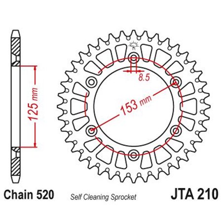 Couronne Alu Honda X Wing Ergal - Anti Boue Noire/Rouge - 520 - 48 Dents - Similaire JTA210