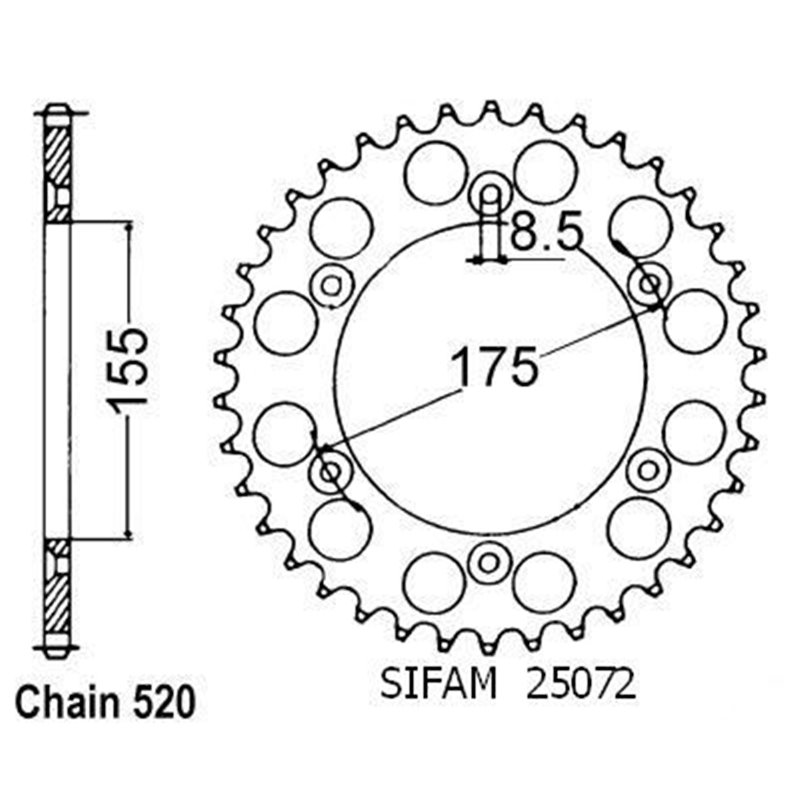 Couronne Husqvarna 125/250 Wrk 1987-1989 - 520 - 52 Dents - Similaire JTR510