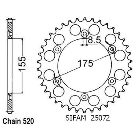 Couronne Husqvarna 125/250 Wrk 1987-1989 - 520 - 52 Dents - Similaire JTR510