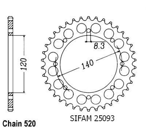 Couronne Bj 250 Estrella 1995-1997 - 520 - 38 Dents - Similaire JTR487