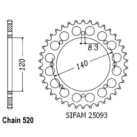 Couronne Bj 250 Estrella 1995-1997 - 520 - 38 Dents - Similaire JTR487