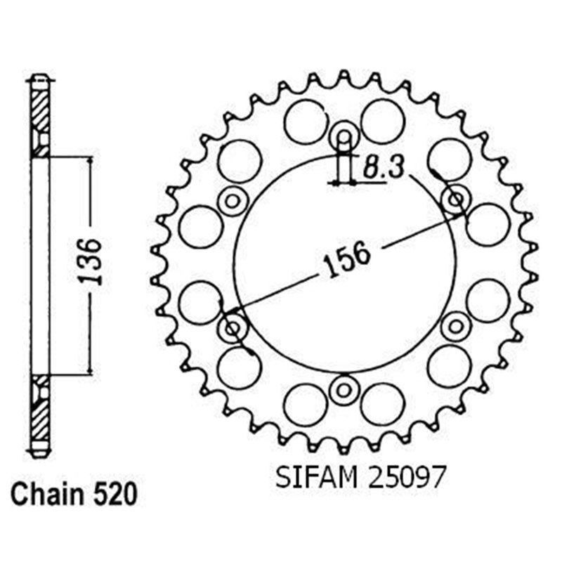 Couronne Husqvarna - Gas Gas 125/250/510/610 1990-2004 - 520 - 41 Dents - Similaire JTR822