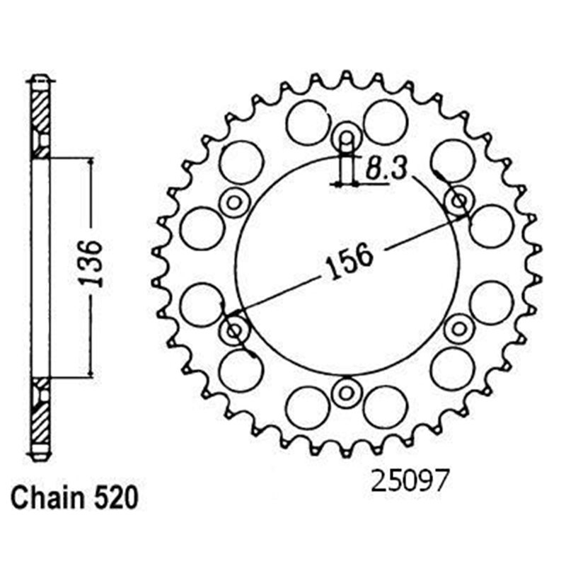 Couronne Husqvarna - Gas Gas 125/250/510/610 1990-2004 - 520 - 43 Dents - Similaire JTR822