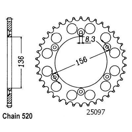 Couronne Husqvarna - Gas Gas 125/250/510/610 1990-2004 - 520 - 43 Dents - Similaire JTR822