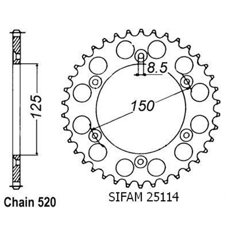 Couronne Alu Ktm 125/250/600 1990-2004 - 520 - 45 Dents - Similaire JTA897