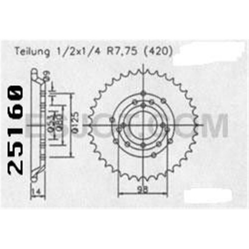 Couronne Derbi Senda/Fenix 1996 - 420 - 44 Dents - Similaire JTR2035