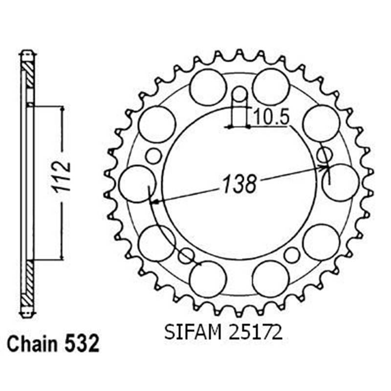 Couronne Yamaha 600 R6 1999-2002 - 532 - 48 Dents - Similaire JTR1873