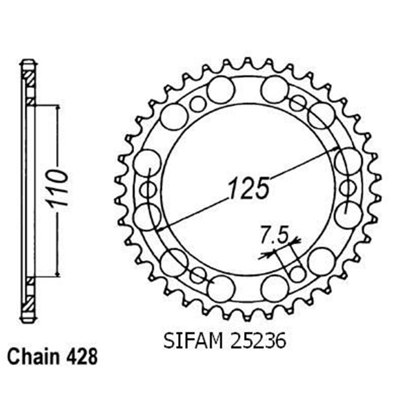 Couronne Gilera 125 Cougar - 428 - 46 Dents - Similaire JTR485